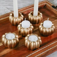 Kate Aspen Gold Pumpkin 2-in-1 Tealight Candlestick Holder Set, 6ct.