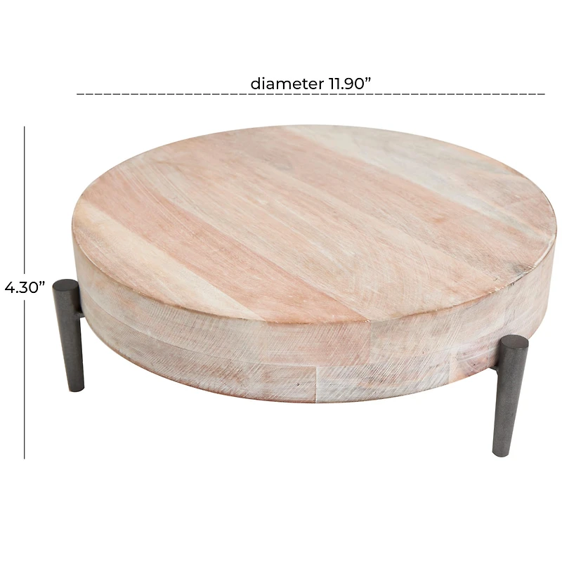 13" Cream Mango Wood Tray with Black Metal Leg