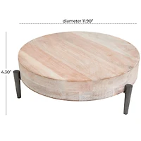 13" Cream Mango Wood Tray with Black Metal Leg