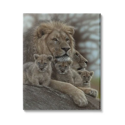 Stupell Industries King Lion Baby Cubs Wild Safari Animal Family Canvas Wall Art