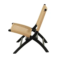 34" Black Wood Handmade Woven  Folding Chair