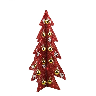 2.25ft. Pre-Lit Red Slim Tinsel Christmas Tree with LED Lights