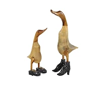Set of 2 Brown Bamboo Coastal Duck Sculpture, 17", 12"