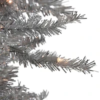 6.5ft. Pre-Lit Silver Tinsel Pine Artificial Christmas Tree, Clear Lights