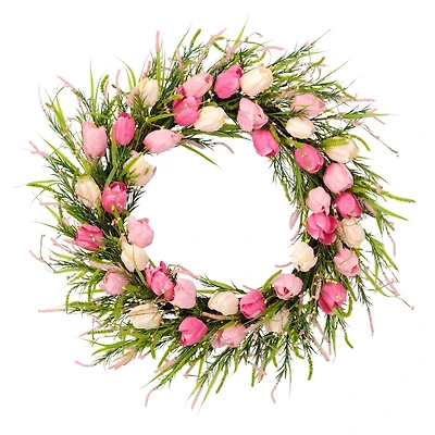 30'' Green and Pink Tulip Floral Spring Wreath
