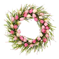 30'' Green and Pink Tulip Floral Spring Wreath