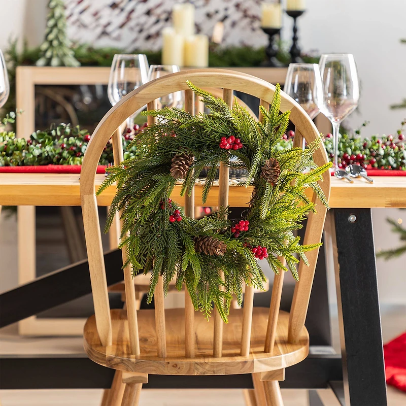 Glitzhome® 14"D Christmas Mini PE Wreath with Pinecones and Red Berries Set