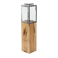 Brown Mango Wood Contemporary Candle Holder Lantern, 36" x 9" x 9"