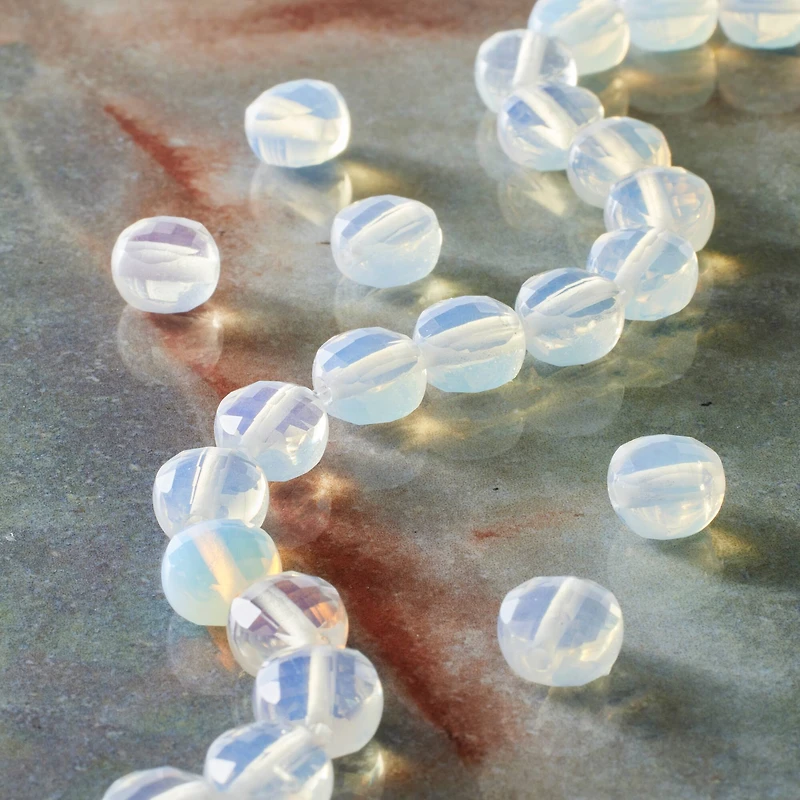 White Faceted Glass Coin Beads, 8mm by Bead Landing™