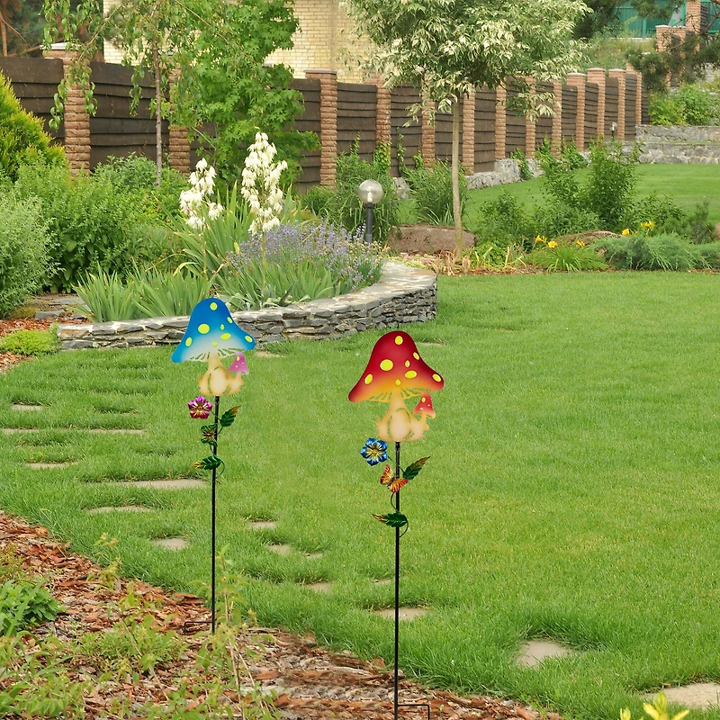 3ft. Solar Powered Mushroom Outdoor Garden Stakes, 2ct.