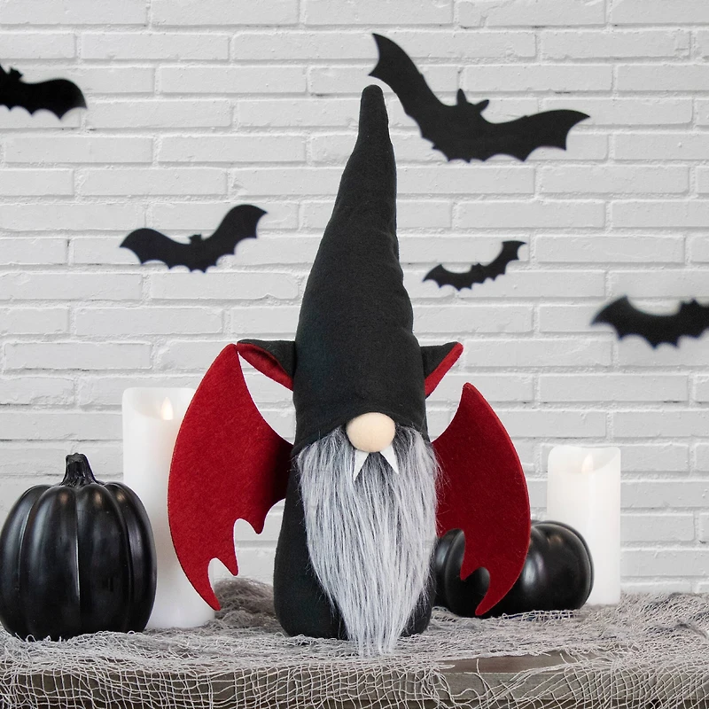 18" Male Black & Red Halloween Gnome with Bat Wings