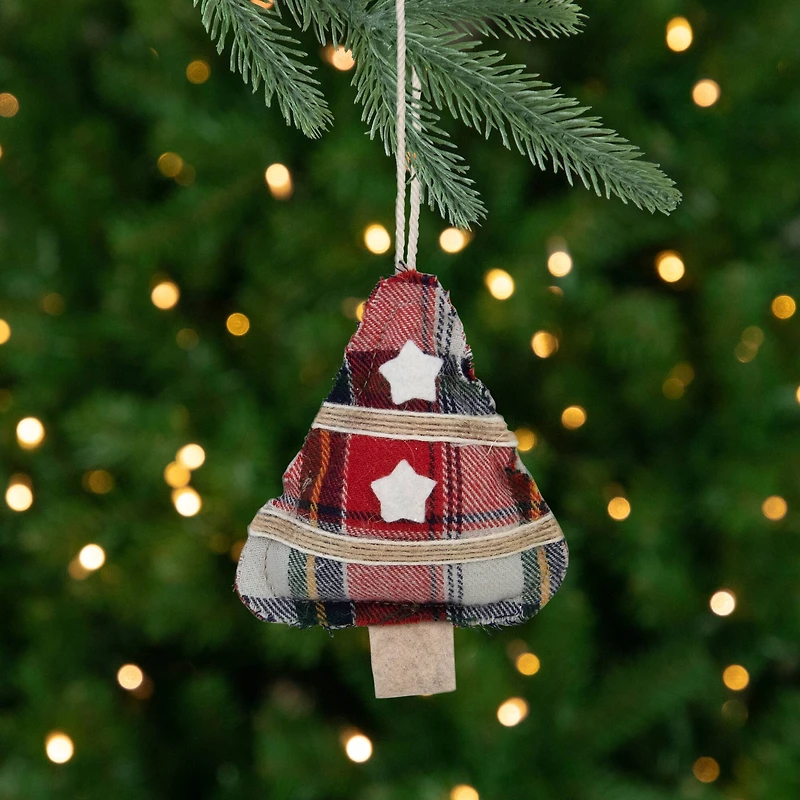 4" Plaid Christmas Tree Shaped Plush Ornament