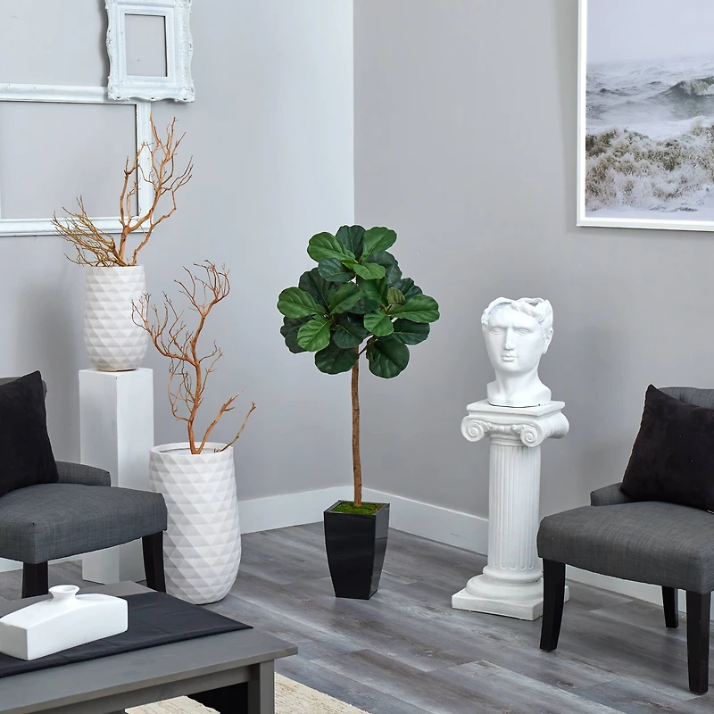4ft. Fiddle Leaf Artificial Tree in Black Metal Planter