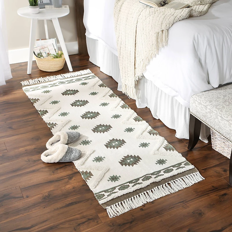 DII® Printed Off-White Hand-Loomed Shag Rug Runner