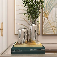 The Novogratz Silver Stainless Steel Vase with a Sleek Mirror Finish Set