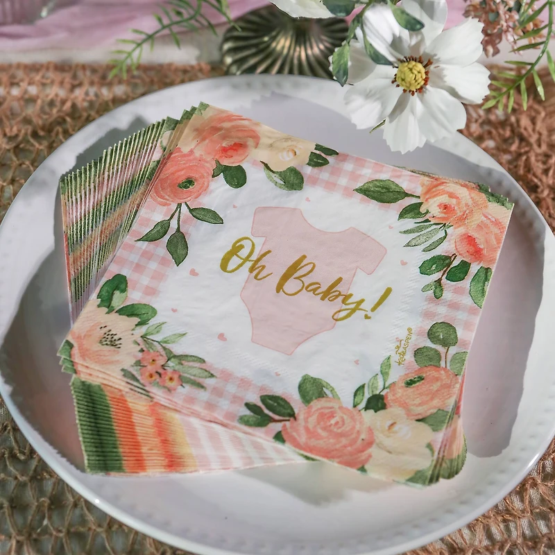 Kate Aspen® Pink Floral Baby Shower Onesie Tableware Set