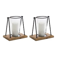 10" Modern Framed Candle Holder with Wood Base Set