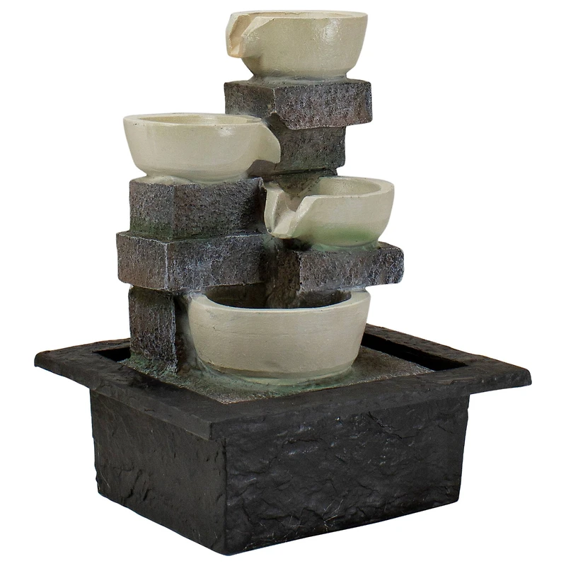 11" Indoor Tabletop LED Lighted Cascading 4-Tier Water Fountain Bowl