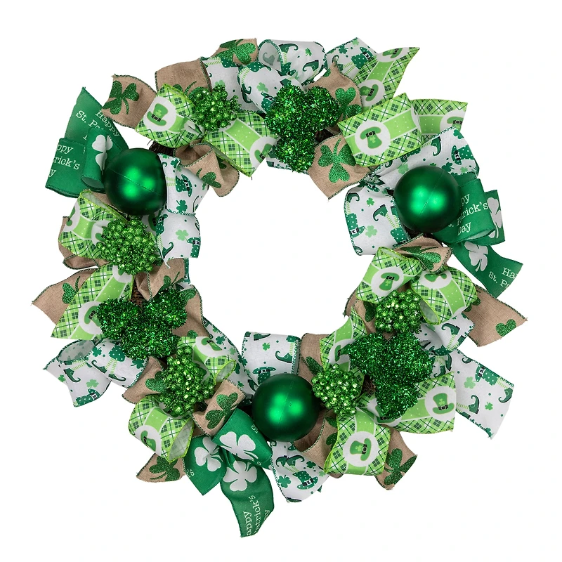 Ribbons and Shamrocks St. Patrick's Day Wreath 24" Unlit