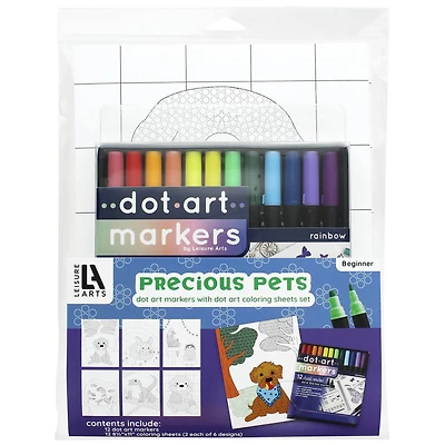 Leisure Arts® Dot Art Markers Precious Pets Coloring Sheets Set
