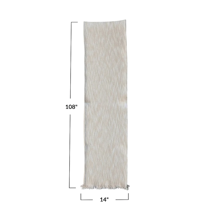 Hello Honey® 108" Natural Woven Cotton Slub Table Runner with Metallic Gold Thread & Fringe