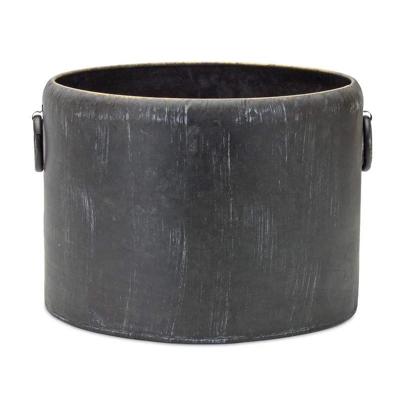 Round Distressed Metal Planter with Handles Set