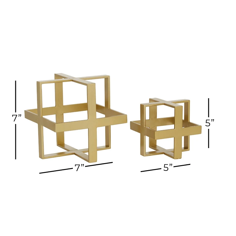 Gold Metal Glam Geometric Cube Sculpture Set