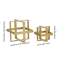 Gold Metal Glam Geometric Cube Sculpture Set