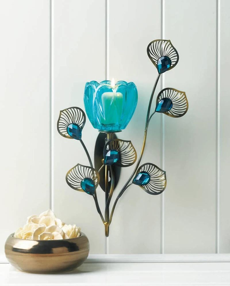 11'' Peacock Blossom Single Candle Wall Sconce