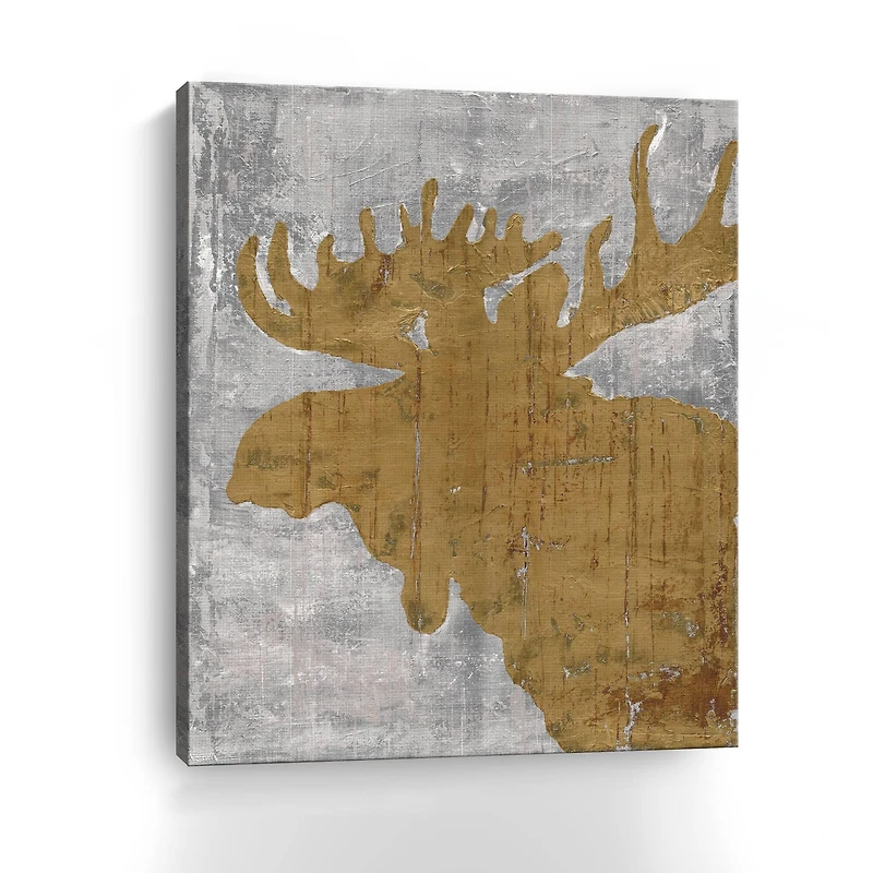 Rustic Lodge Animals Moose On Grey Canvas Giclee