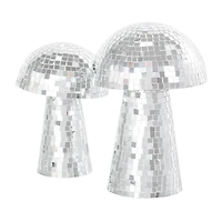 Silver Handmade Glass Mosaic Mushroom Mirror Sculpture Set