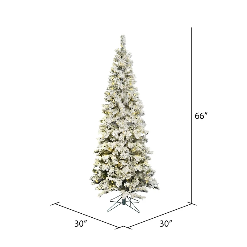 5.5ft. Pre-Lit Flocked Pacific Pine Artificial Christmas Tree, Pure White LED Lights