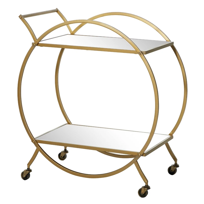 Gold Iron & Mirror Contemporary Bar Cart