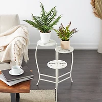 24" White Metal Folding 3-Tier Plant Stand with Dragonfly & Star Cutouts