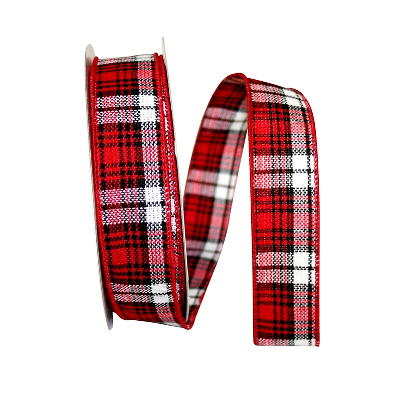 JAM Paper 1.5" x 20yd. Wired Cabin Natural Woolen Plaid Ribbon