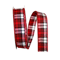 JAM Paper 1.5" x 20yd. Wired Cabin Natural Woolen Plaid Ribbon