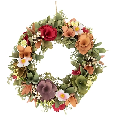 10" Rose & Pansy Artificial Wooden Spring Wreath