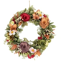 10" Rose & Pansy Artificial Wooden Spring Wreath