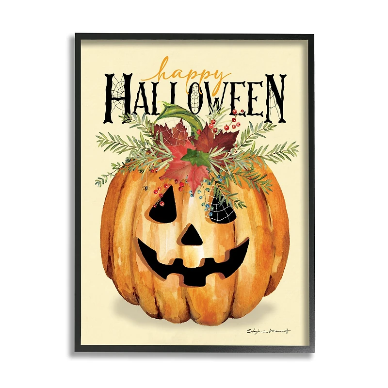 Stupell Industries Happy Halloween Jack-o-Lantern Framed Giclee Art