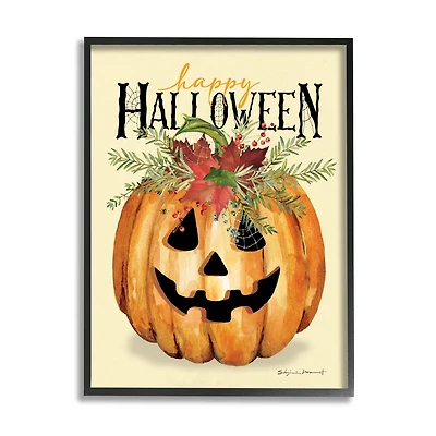 Stupell Industries Happy Halloween Jack-o-Lantern Framed Giclee Art