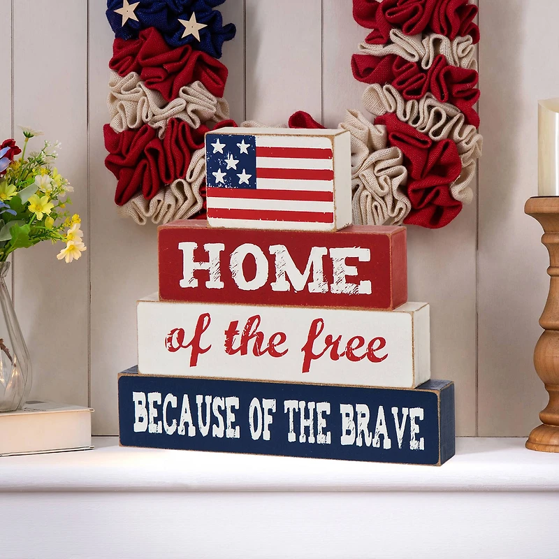 Glitzhome® 8.5" Wooden Patriotic Sign Table Décor