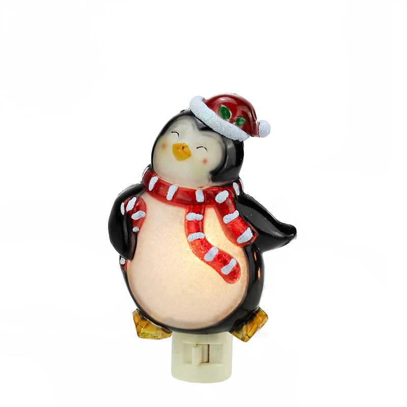 6" Black & Red Penguin with Santa Hat Christmas Night Light