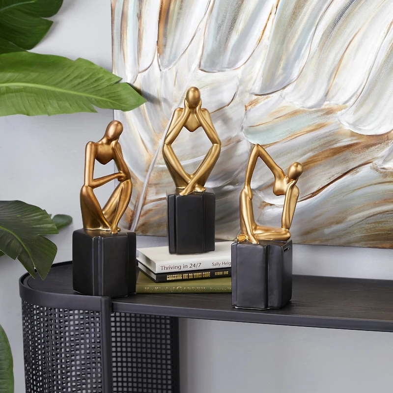 13" Gold Porcelain Abstract Sculpture Set