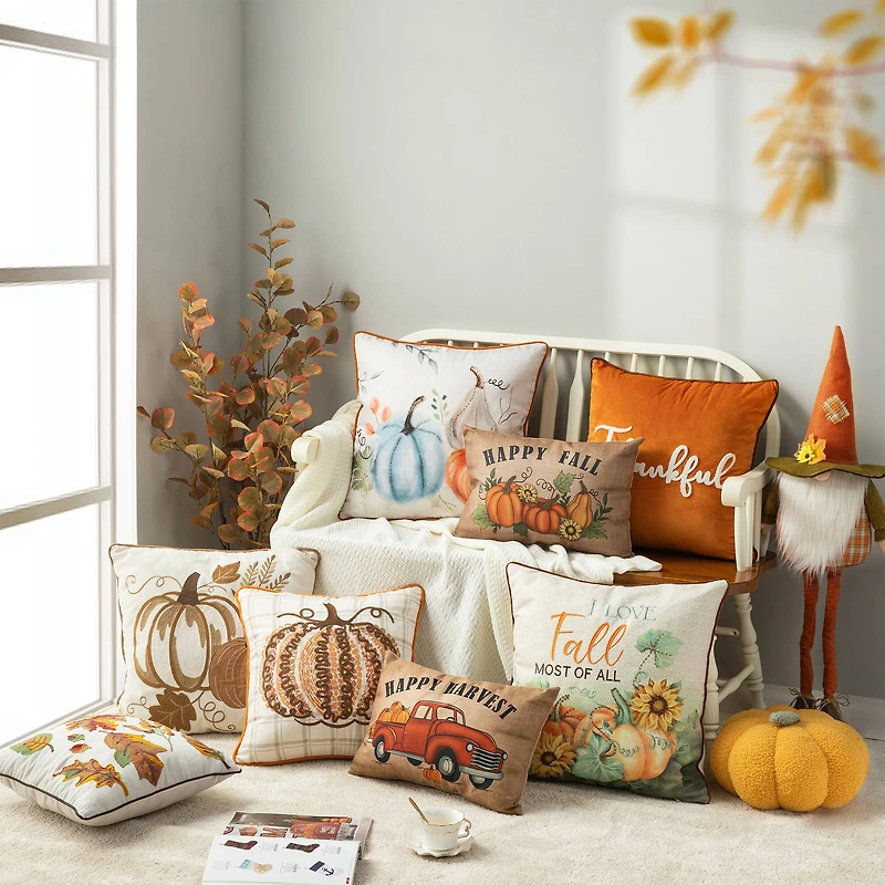 Glitzhome® Embroidered Fall Leaves Pillow