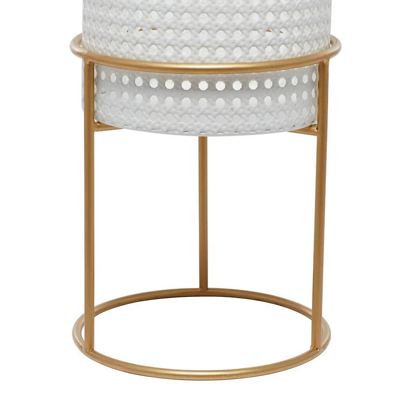 Set of 3 White Iron Contemporary Planter, 23" x 19" x 16"