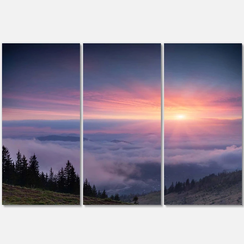 Designart - Sunrise in Purple Sky Over Mountains