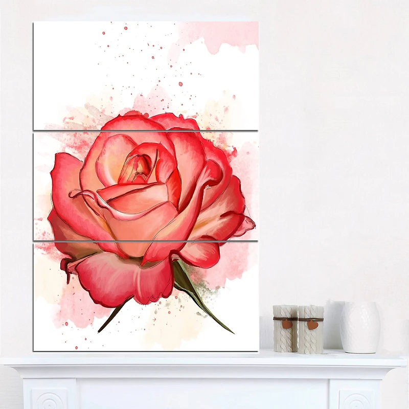 Designart - Red Rose with Splashes