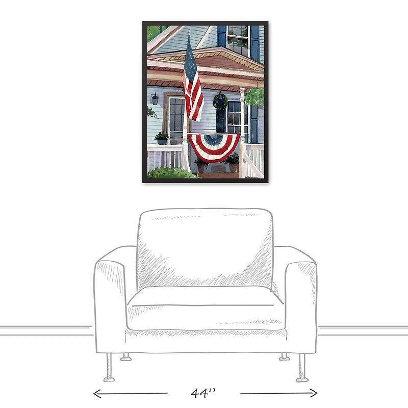 Patriotic Flag Porch Black Framed Canvas
