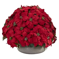 24" Large Poinsettia Artificial Plant in Stone Planter