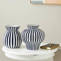 Blue Stripes Rounded Ceramic Vase Set